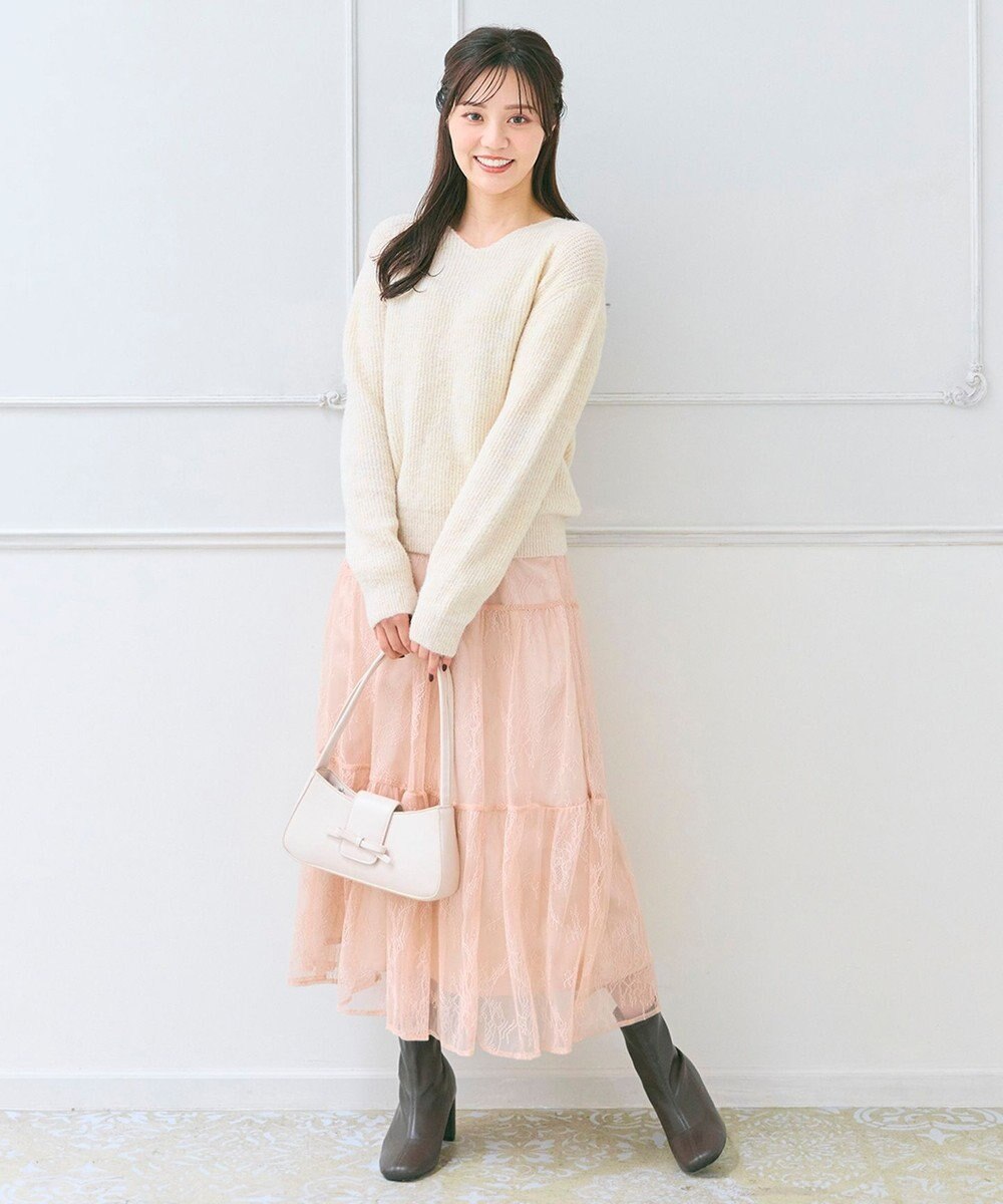 Feroux ニット×ティアードレース スカート 