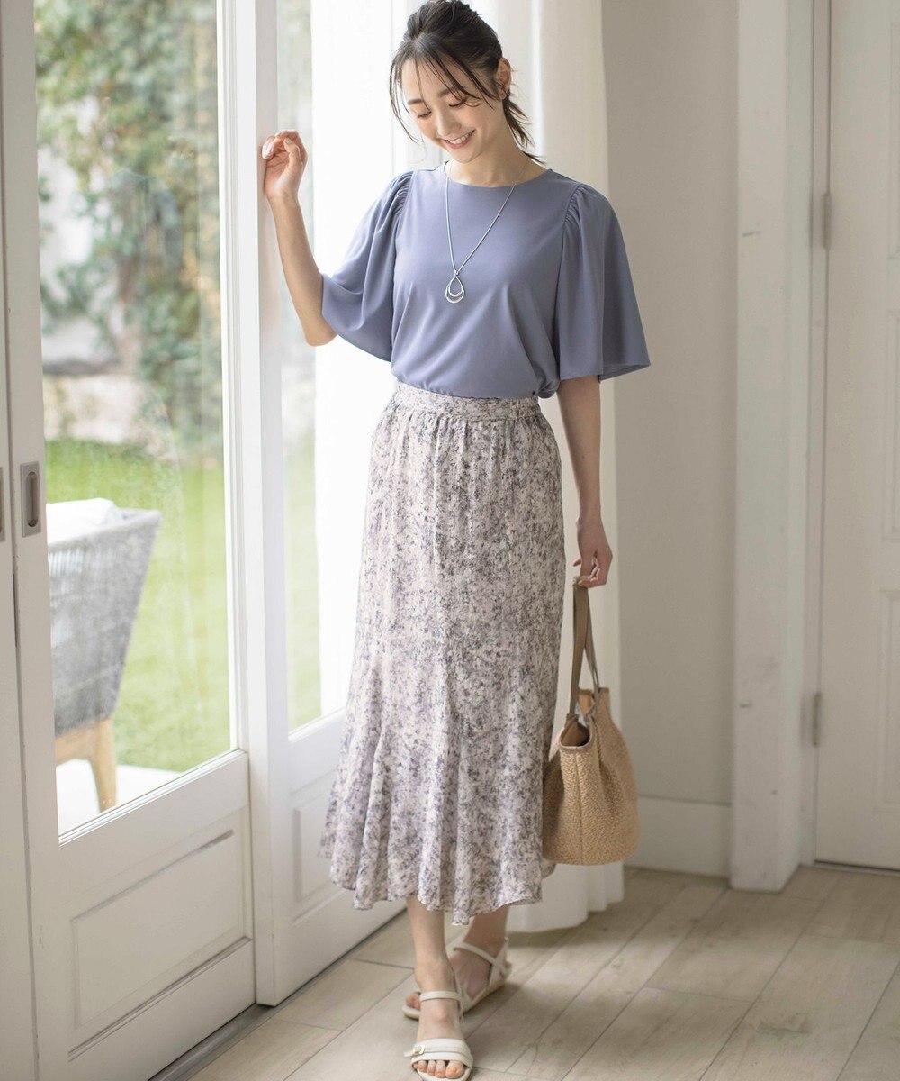 ANY SIS 【接触冷感・吸水速乾・UVケア】エアリードレープスムース フレア袖 ブラウス 