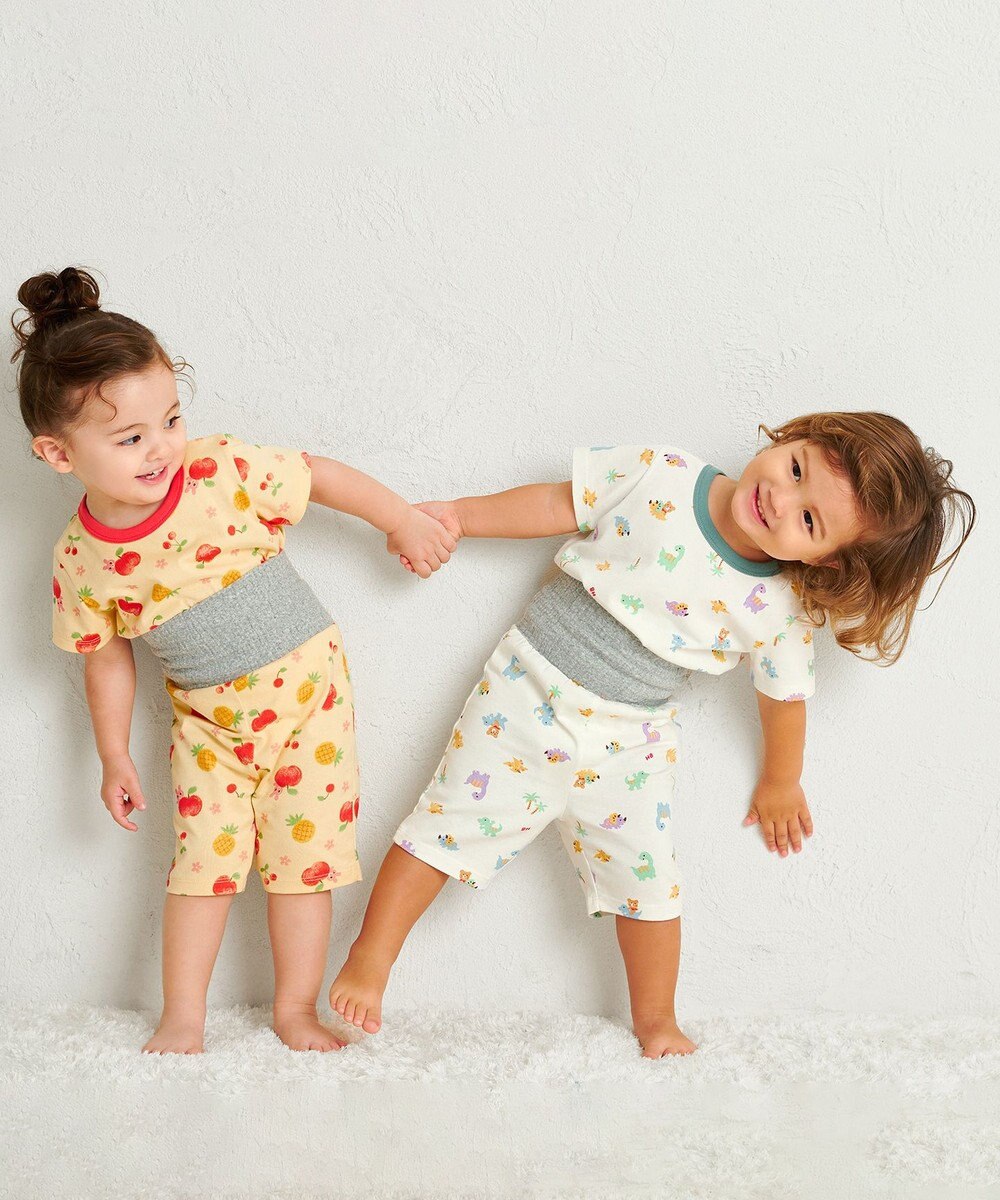 MIKI HOUSE HOT BISCUITS 【80-120cm】 恐竜柄 腹巻き付き 天竺素材 半袖パジャマ 