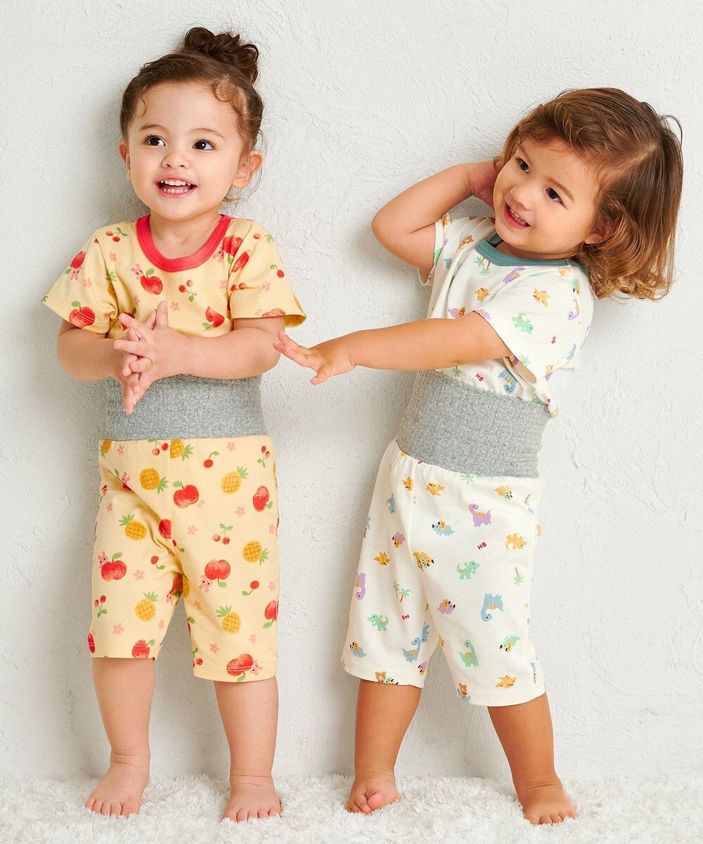 MIKI HOUSE HOT BISCUITS 【80-120cm】 恐竜柄 腹巻き付き 天竺素材 半袖パジャマ 