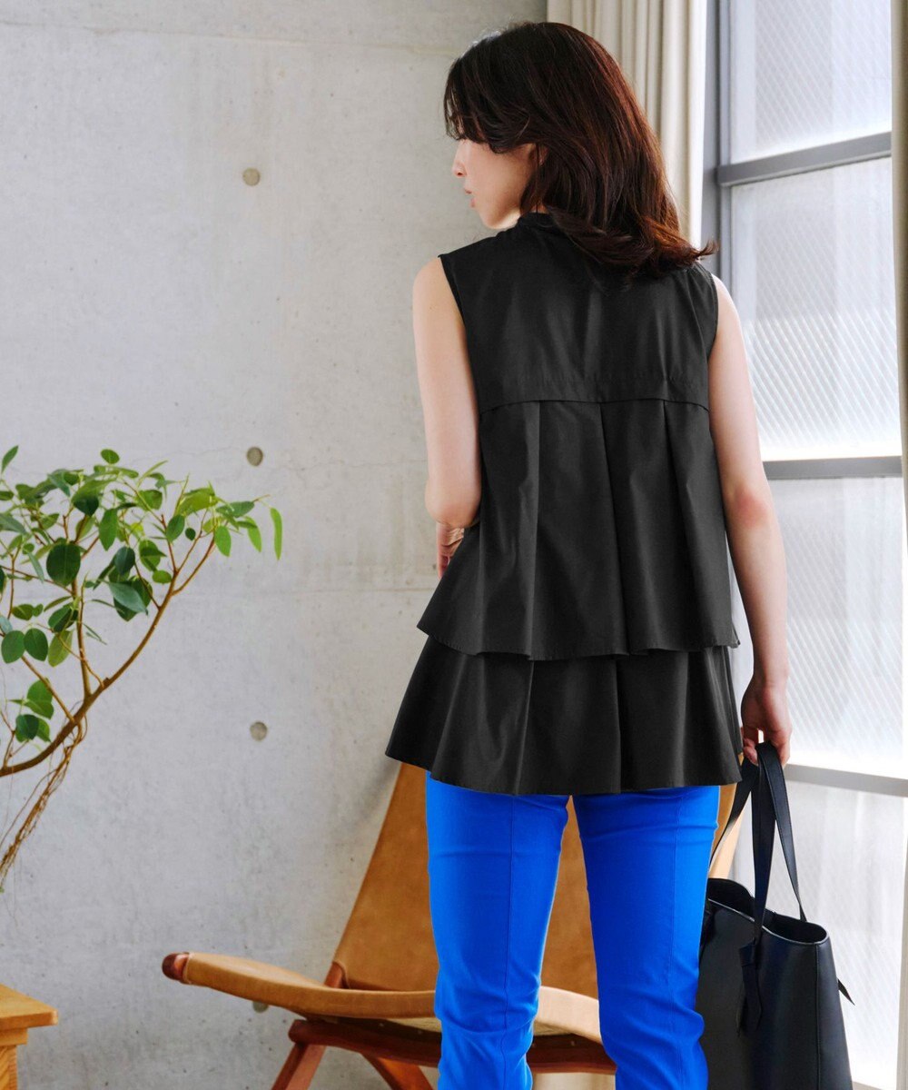 Tiaclasse 【洗える】ノースリーブ後ろタックティアードブラウス 