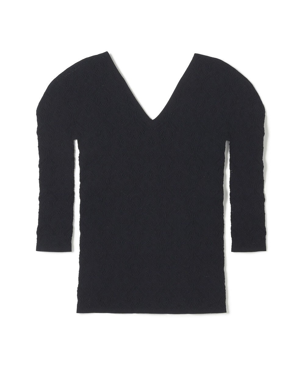 Chacott 【ノーソーイングニット】レーシーＶネックニットトップ 