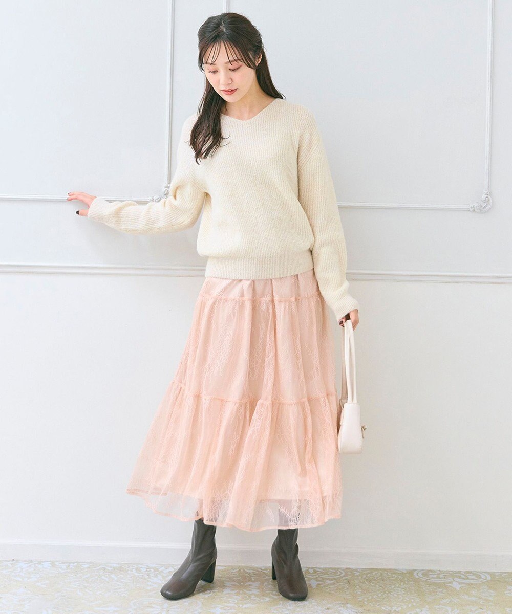 Feroux ニット×ティアードレース スカート 