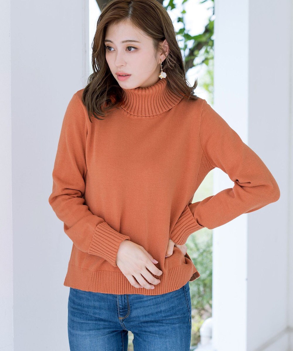 Tiaclasse 【洗える】もっちり柔らかいリブタートルプルオーバーニット 