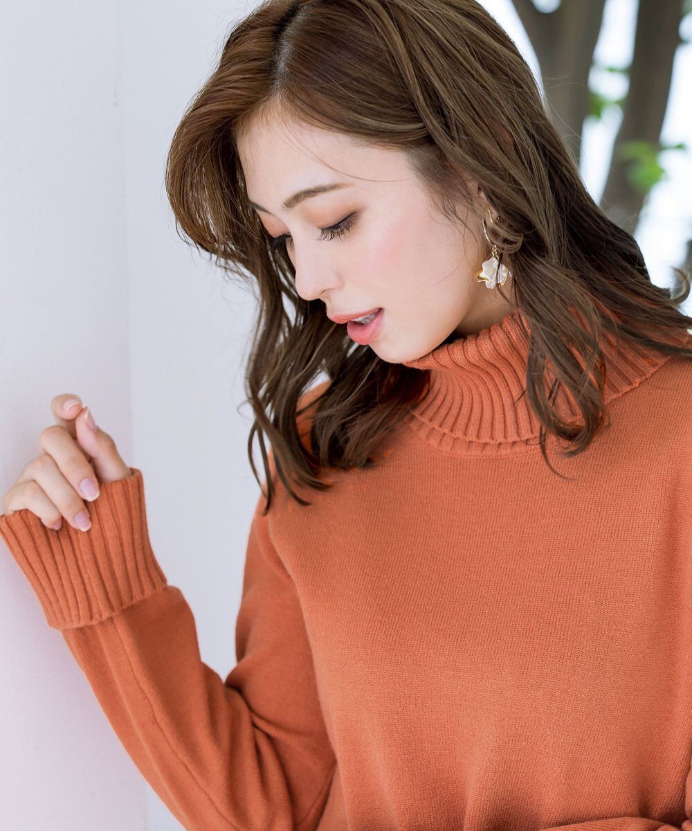 Tiaclasse 【洗える】もっちり柔らかいリブタートルプルオーバーニット 