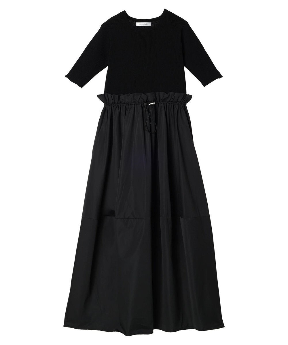 Green Parks ランタン型ニットドッキングタフタワンピース 