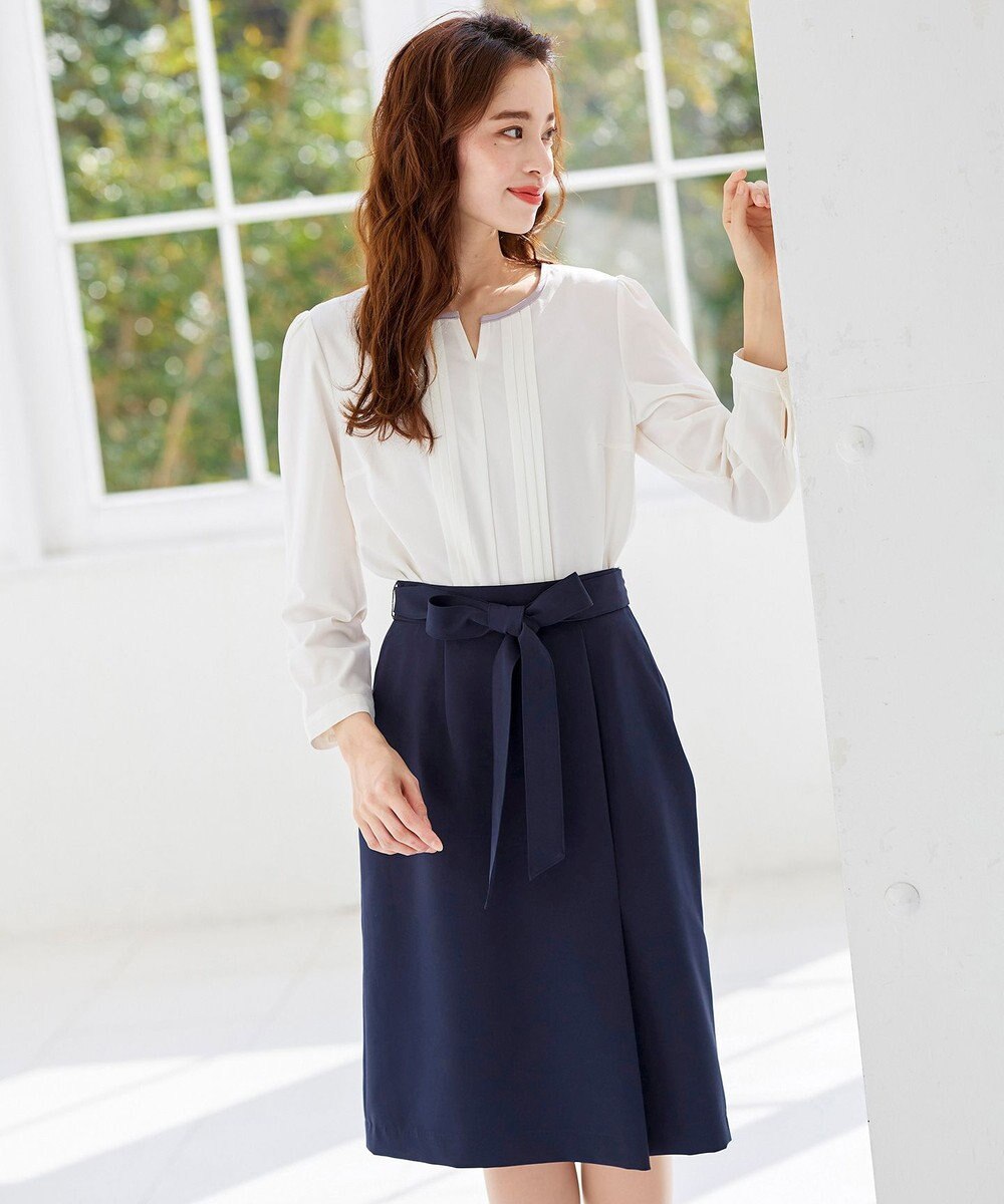 Tiaclasse 【洗える】快適な履き心地のダブルクロスセミタイトスカート 