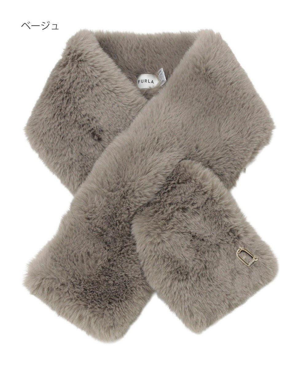 MOONBAT FURLA（フルラ）ビッグ差し込みファーティペット  アーチロゴ フェイクファー 