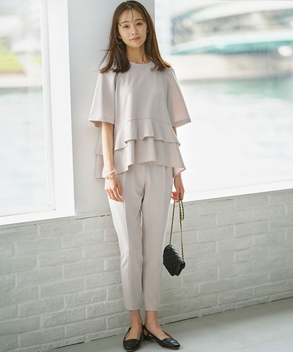 組曲 L 【接触冷感・吸湿・UVカット】ジョーゼットジャージーフリルブラウス 