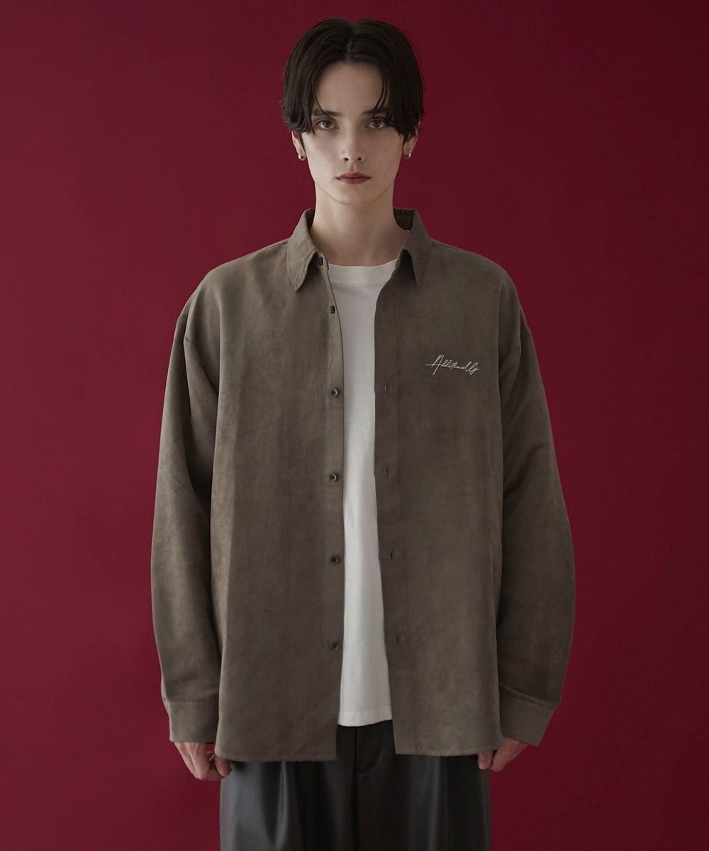 WEGO フェイクスウェードワンポイントBIGシャツ（LS） 