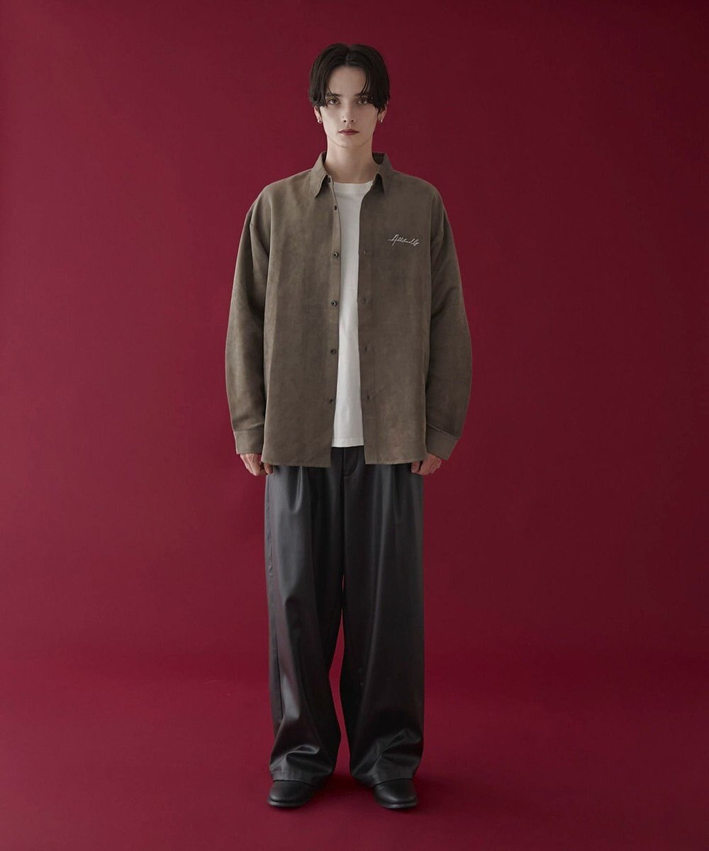 WEGO フェイクスウェードワンポイントBIGシャツ（LS） 