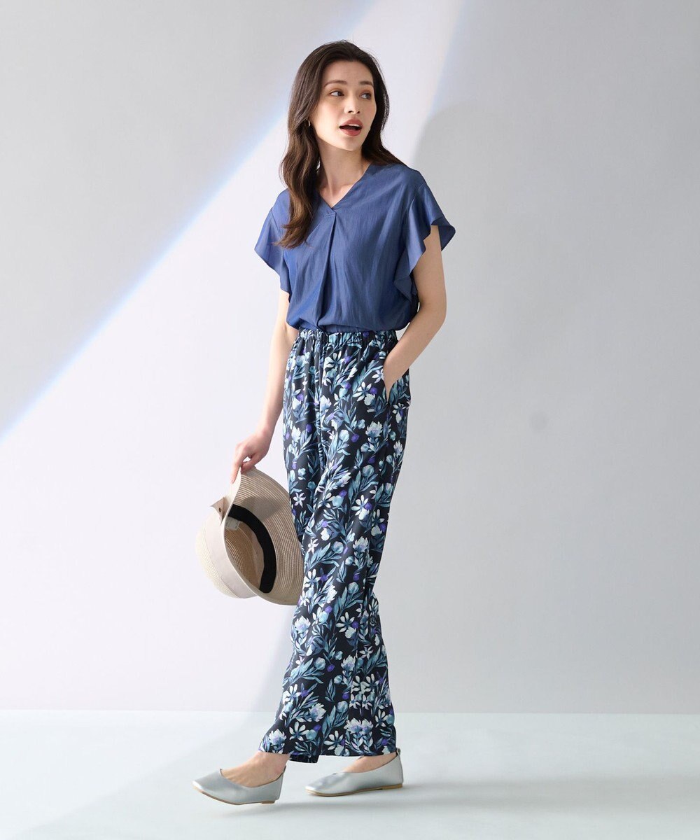 ANY L 【ウエストゴム/洗濯機可能】フラワープリントリラックスパンツ 