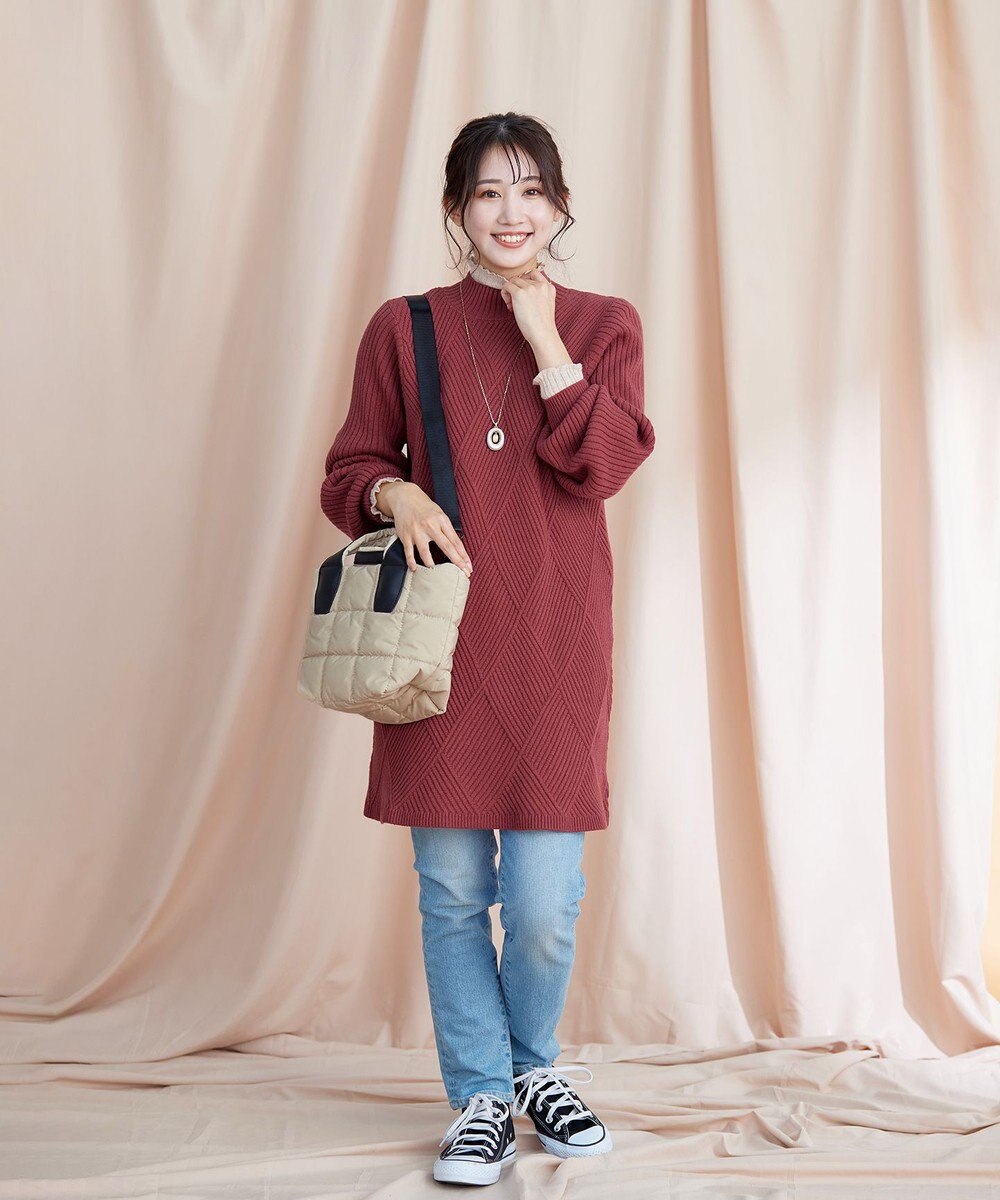 Tiaclasse L 【洗える】ダイヤ地柄ニットチュニック 