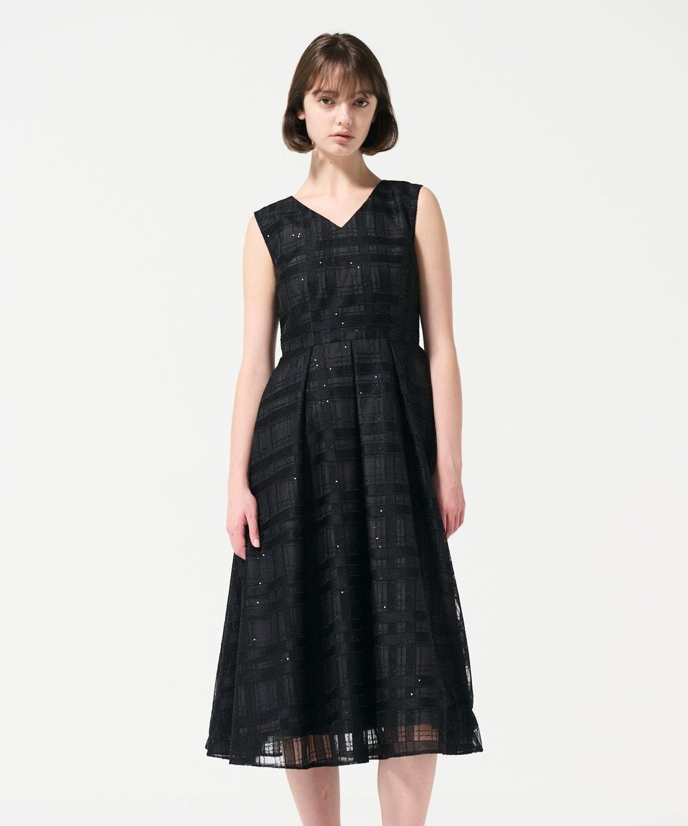 GRACE CONTINENTAL スパンコールチェックドレス 