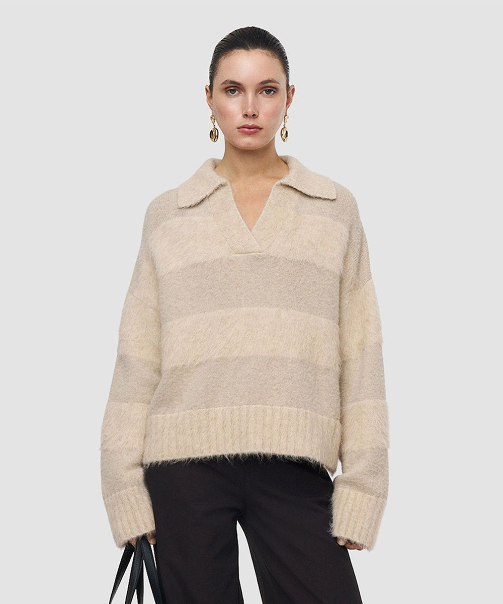 JOSEPH ブラッシュドストライプニット 