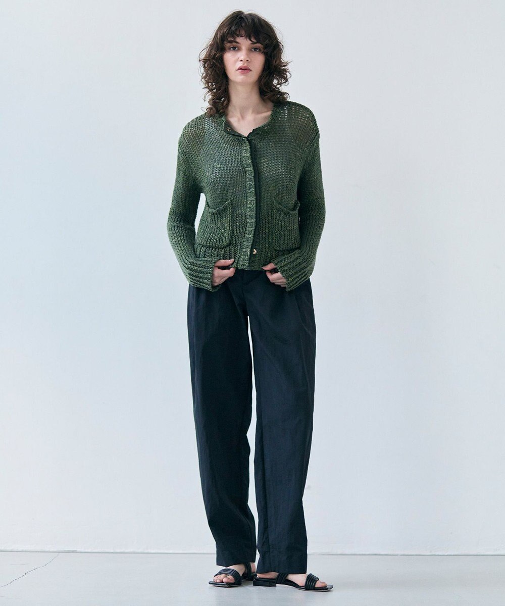 BEIGE， 【洗える】THYME / クルーネックコットンメッシュカーディガン 