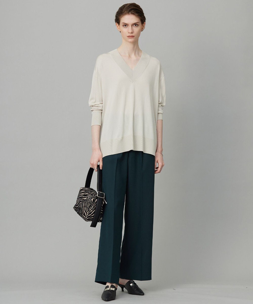 ICB L 【洗える】シルクヴィスコースハイゲージ Vネックニット 