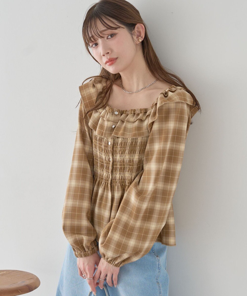 earth music&ecology 【予約】チェックシャーリングブラウス 