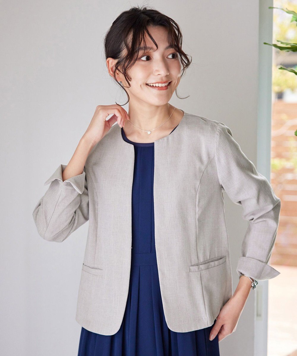 Tiaclasse L 【新色追加・洗える】麻調薄地キーネックジャケット 