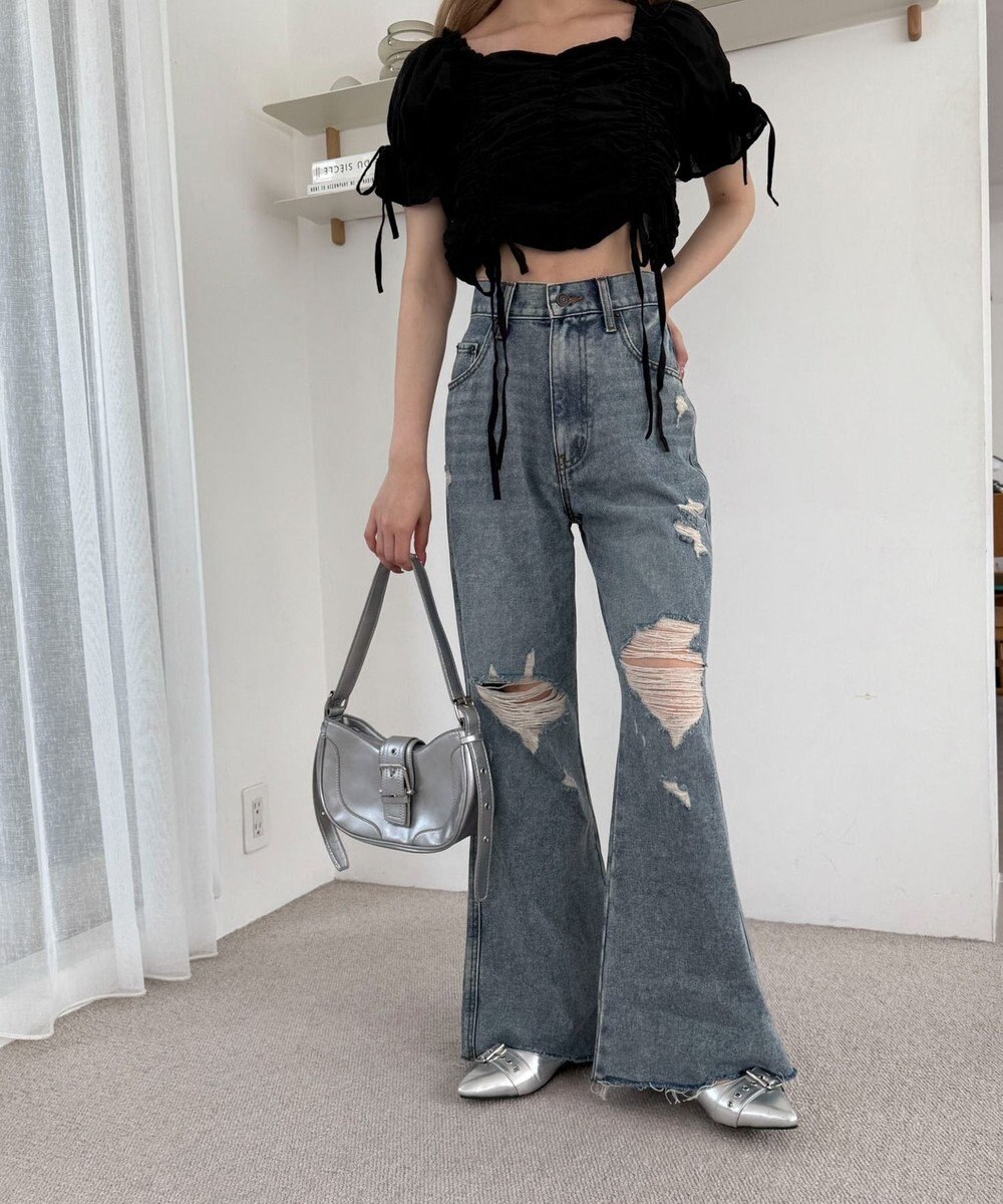 WEGO ダメージフレアデニムパンツ 