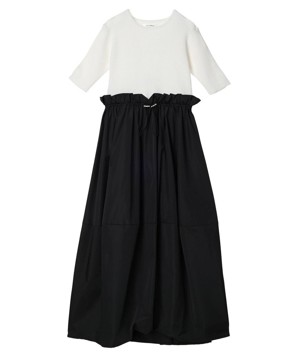 Green Parks ランタン型ニットドッキングタフタワンピース 