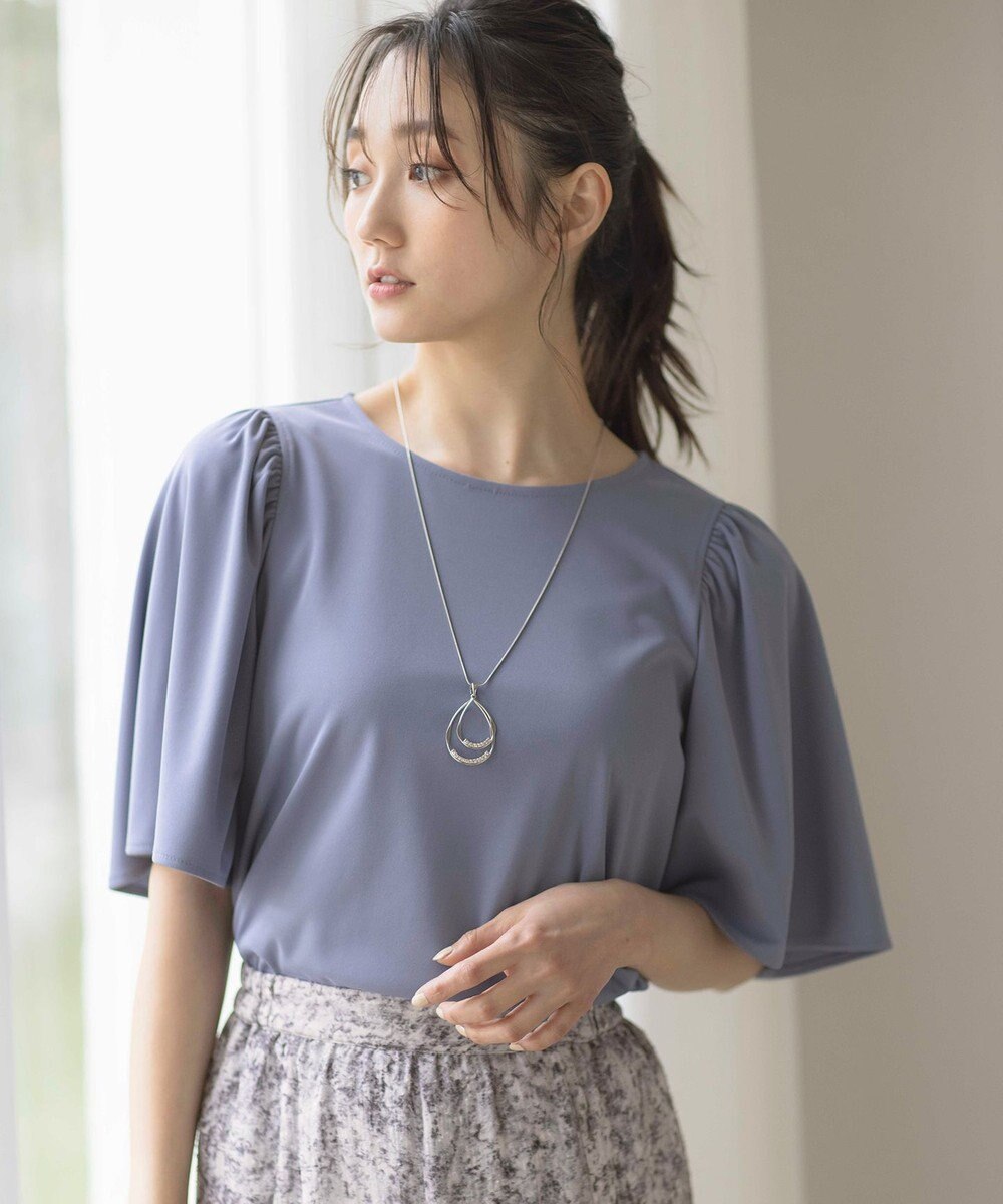 ANY SIS 【接触冷感・吸水速乾・UVケア】エアリードレープスムース フレア袖 ブラウス 