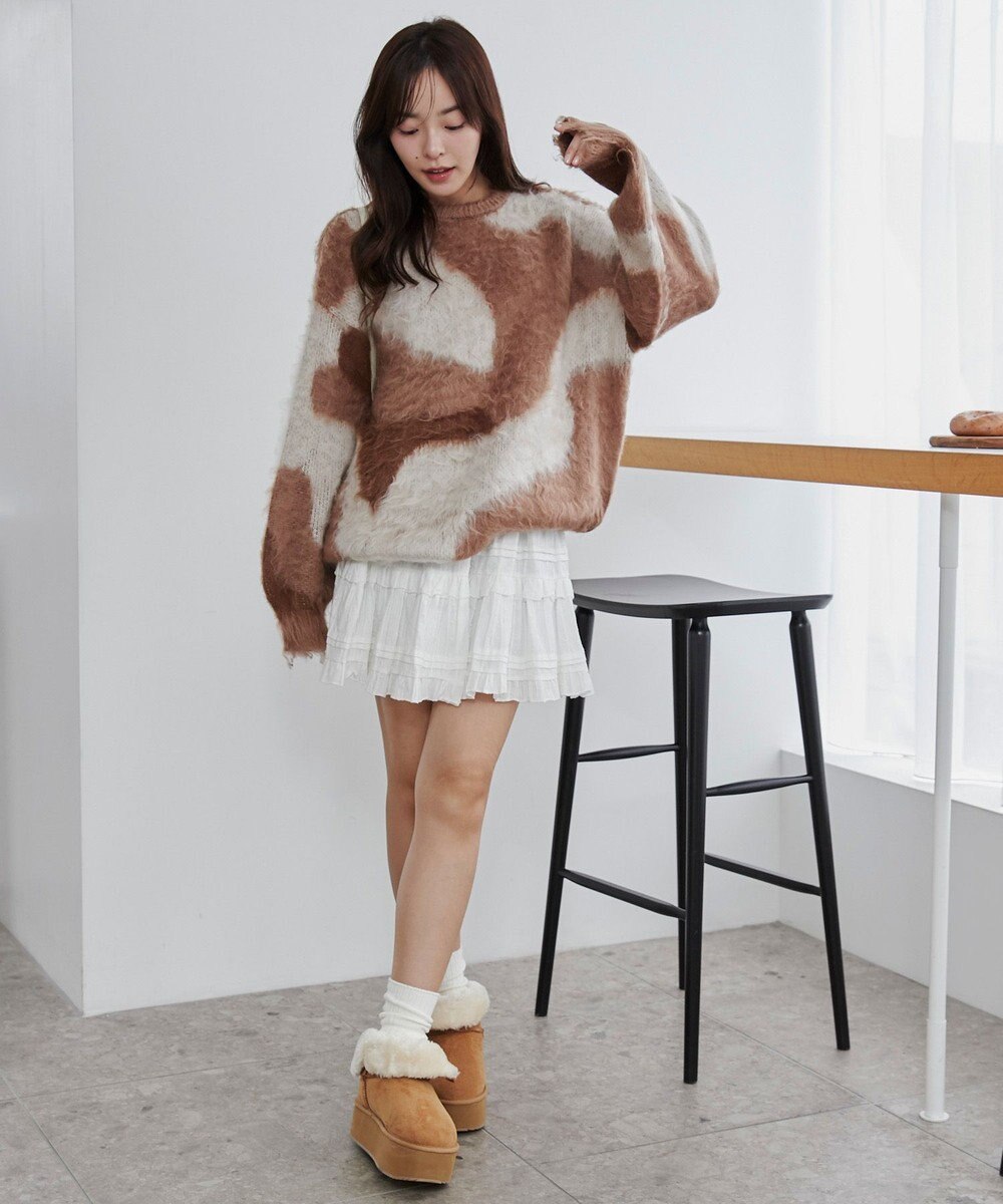 WEGO 【ユニセックス着用ITEM】マーブルシャギーニットプルオーバー 