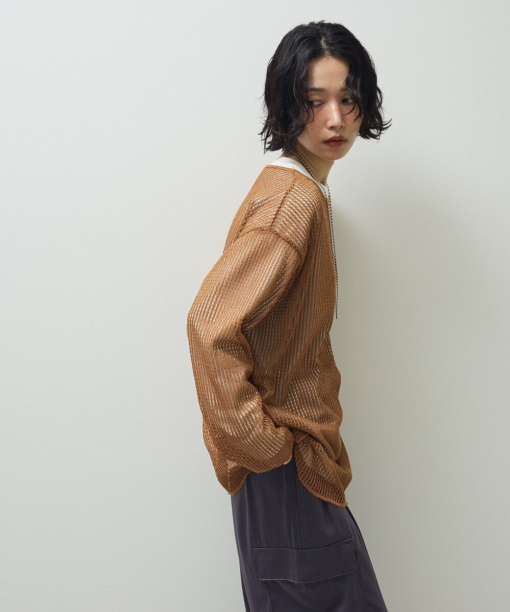 Green Parks メッシュ長袖ゆるカットプルオーバー 