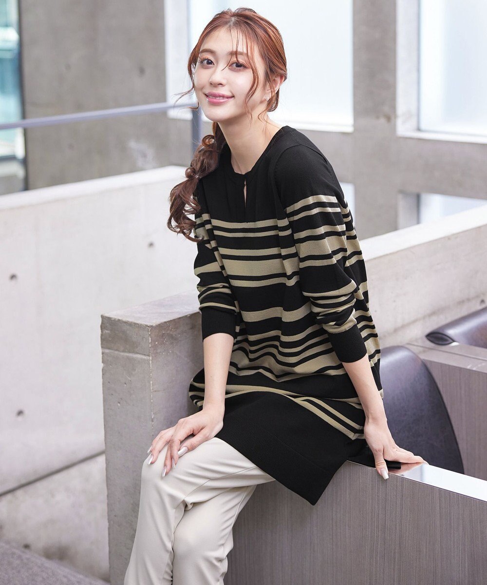 Tiaclasse 【洗える】キーネックボーダーニットチュニック 