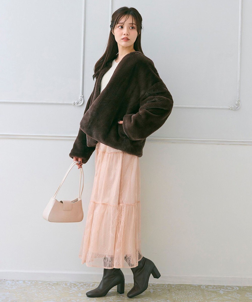 Feroux ニット×ティアードレース スカート 