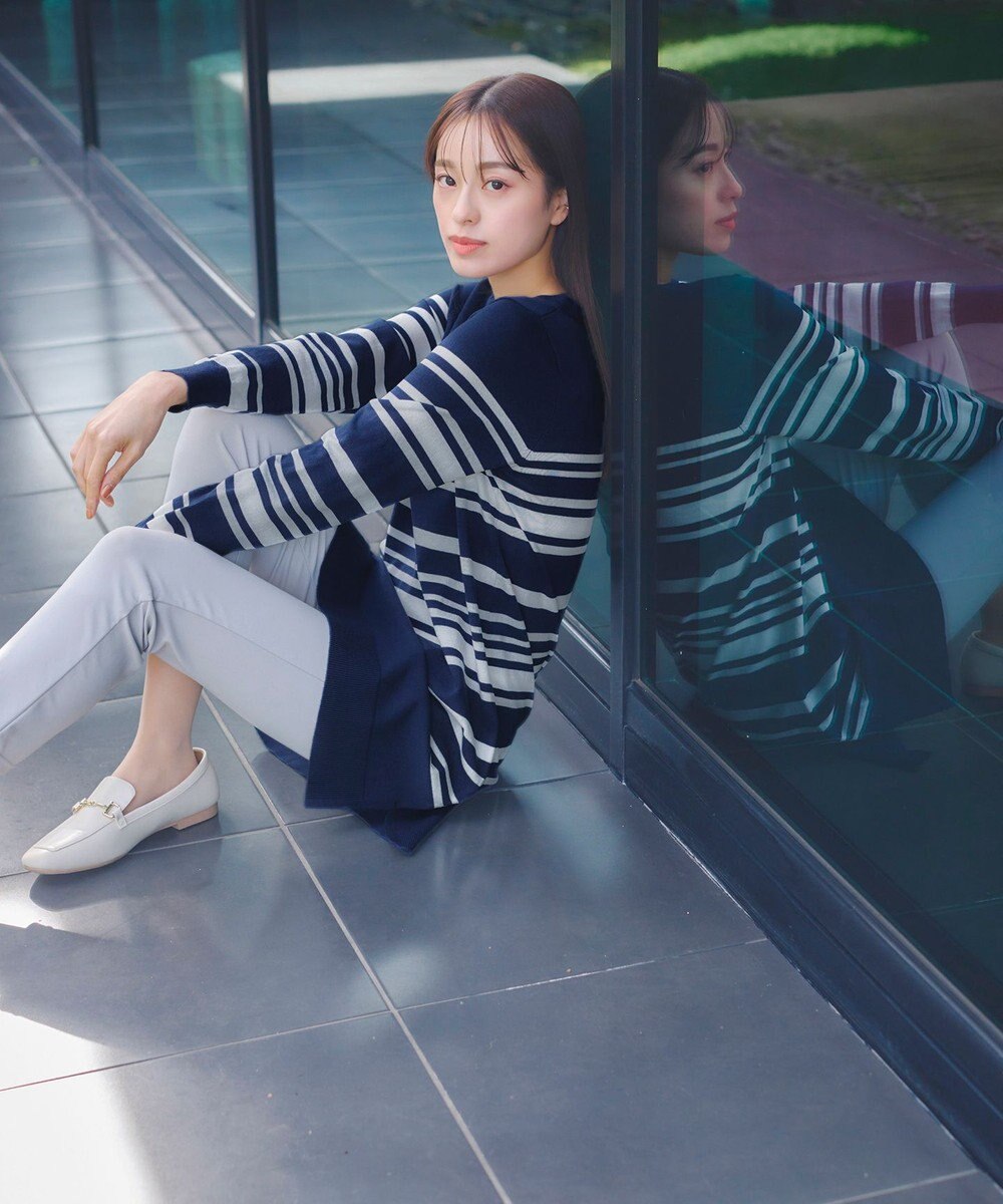 Tiaclasse 【洗える】キーネックボーダーニットチュニック 