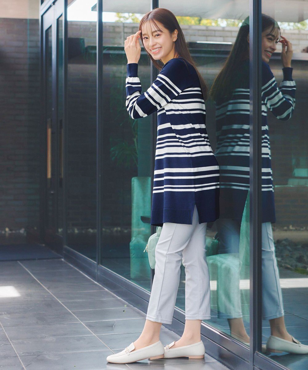 Tiaclasse 【洗える】キーネックボーダーニットチュニック 