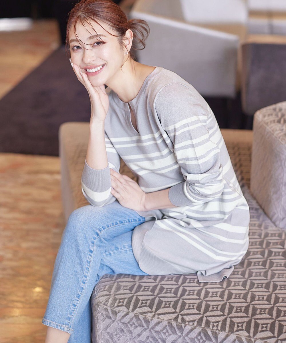 Tiaclasse 【洗える】キーネックボーダーニットチュニック 