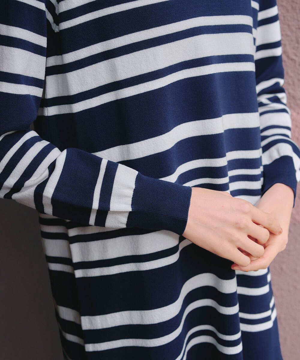 Tiaclasse 【洗える】キーネックボーダーニットチュニック 