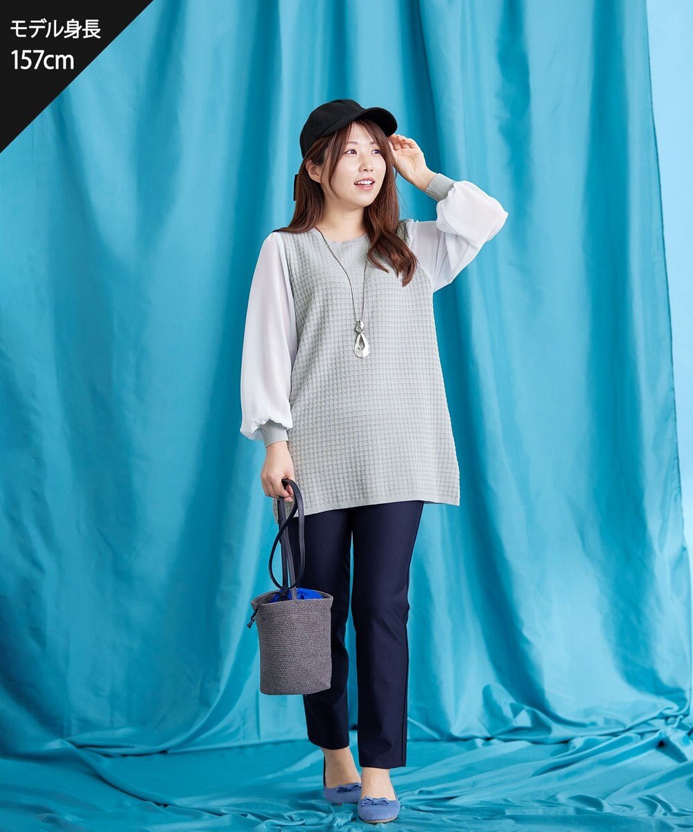 Tiaclasse L 【新色追加・洗える】シアーチェック柄ニットチュニック 