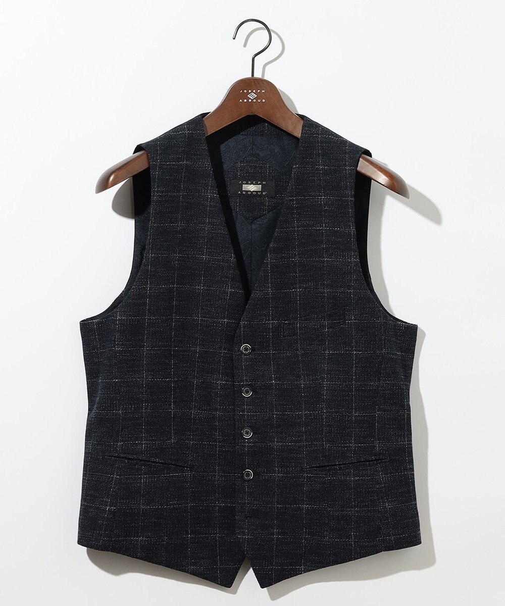 JOSEPH ABBOUD 【イタリア素材/軽量/ストレッチ】サマーツィードジャージーチェック プリント ベスト 