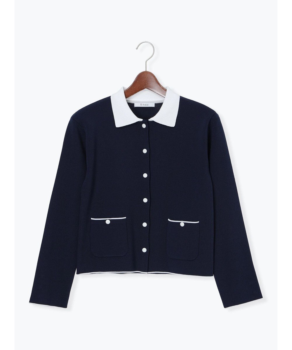 Te chichi 総針衿付きジャケットカーディガン 