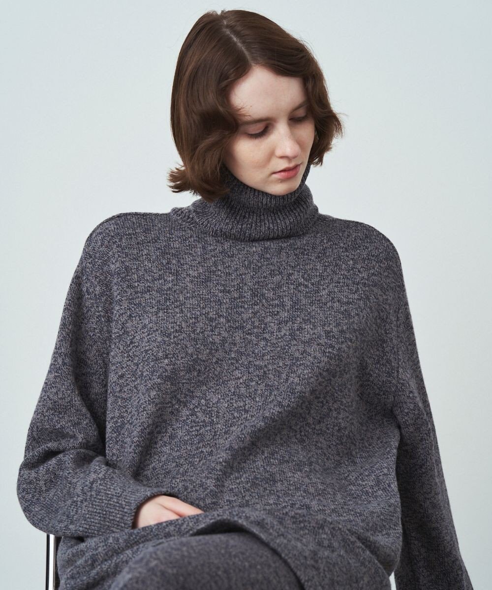 WOOL MOULINE | タートルネックセーター, BLACK, 02