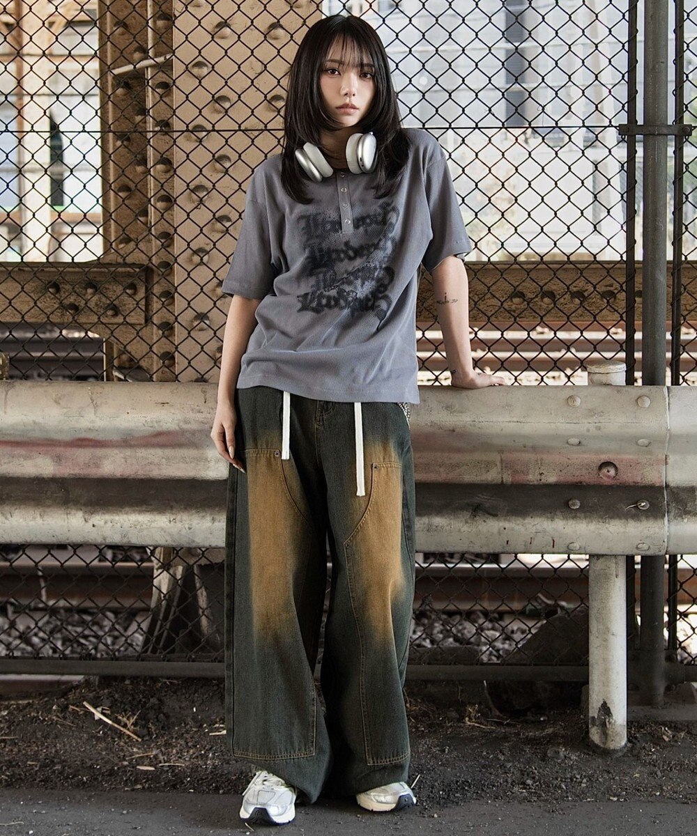 WEGO 【ユニセックス着用ITEM】グラフィックヘンリーネックT（SS） 