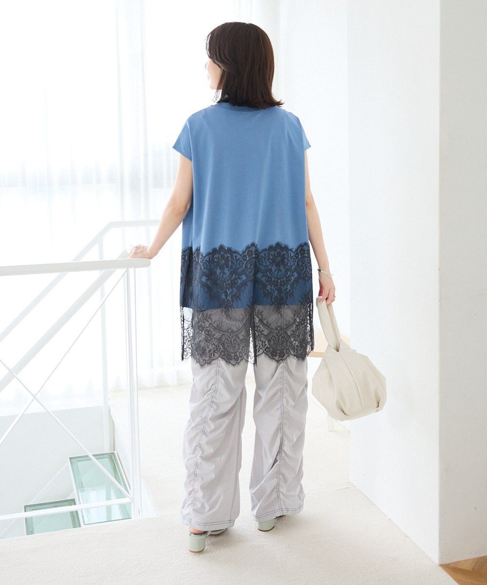 Green Parks フレンチスリーブ裾レースロゴチュニック 