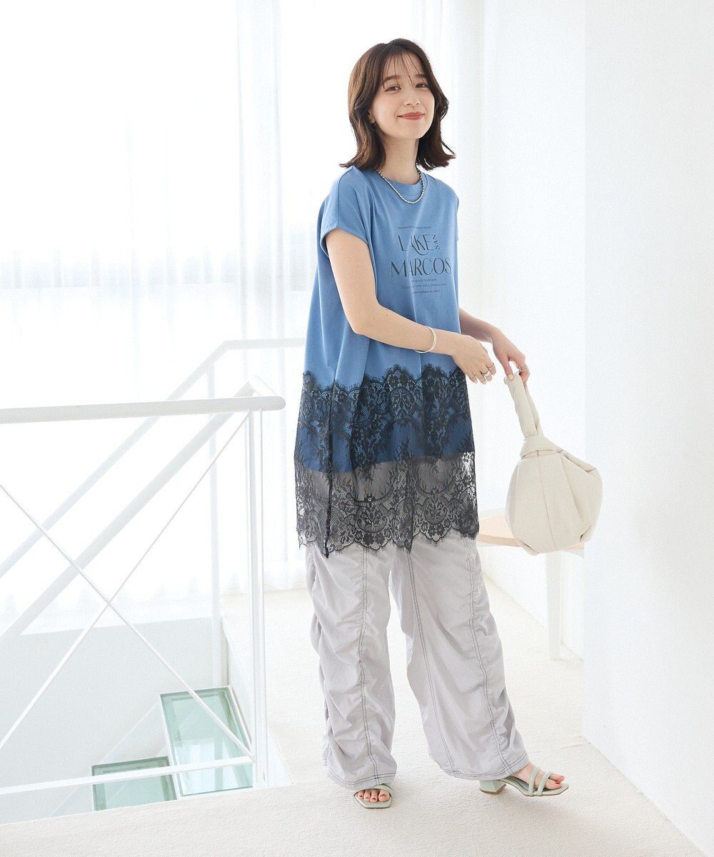 Green Parks フレンチスリーブ裾レースロゴチュニック 