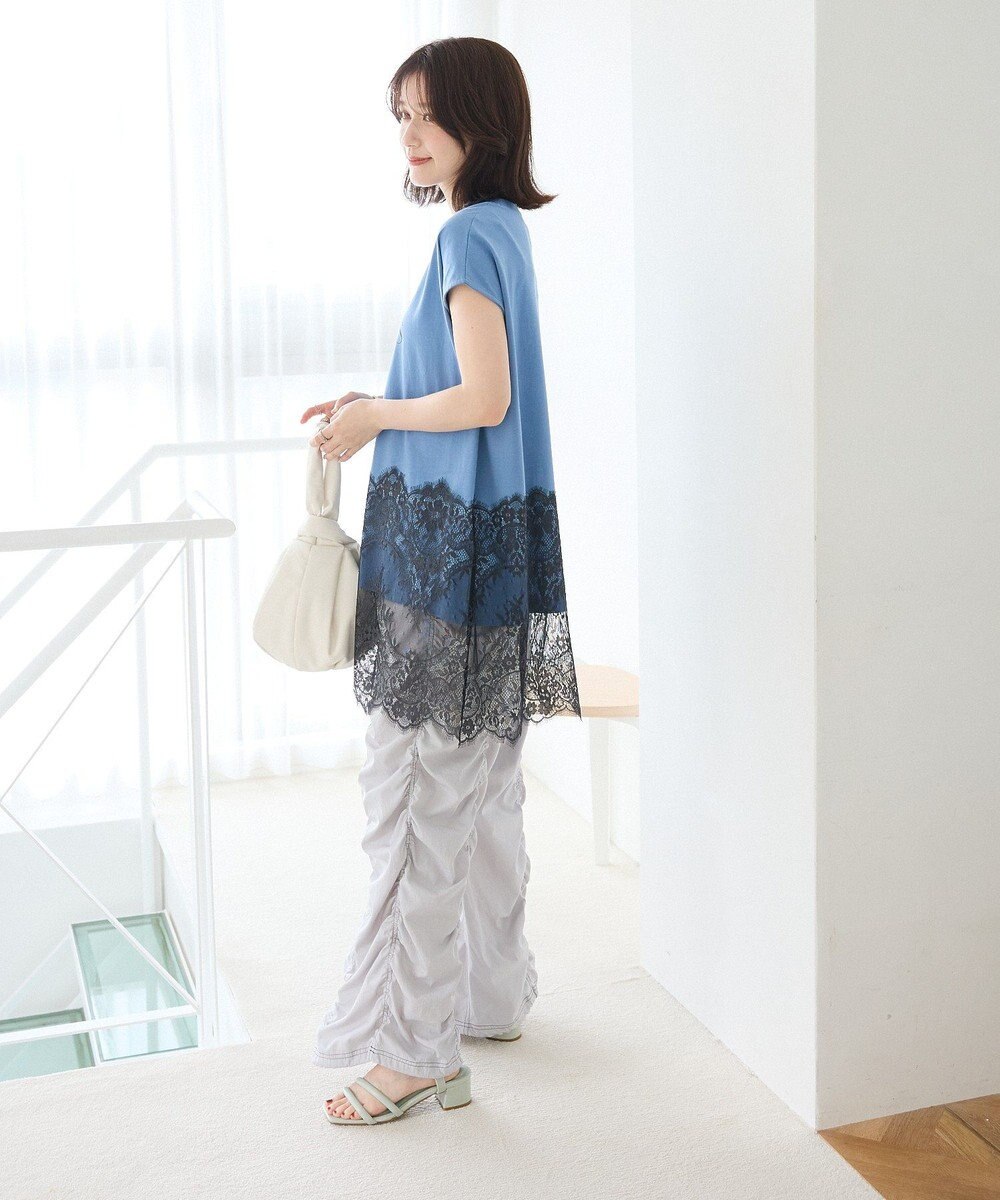 Green Parks フレンチスリーブ裾レースロゴチュニック 