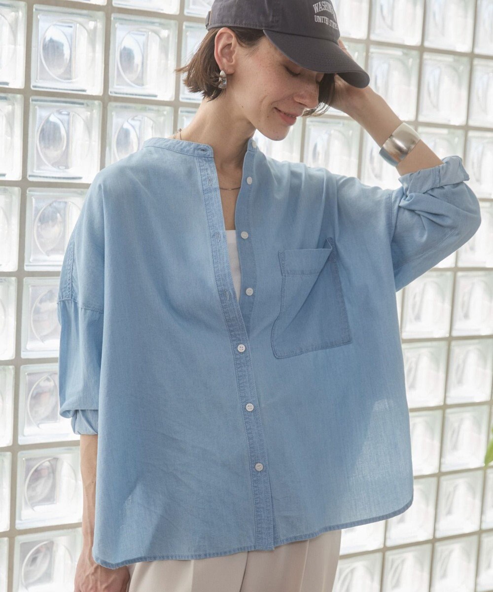 WEGO 【ANGIE VINTAGE】シアーデニムバンドカラーシャツ 