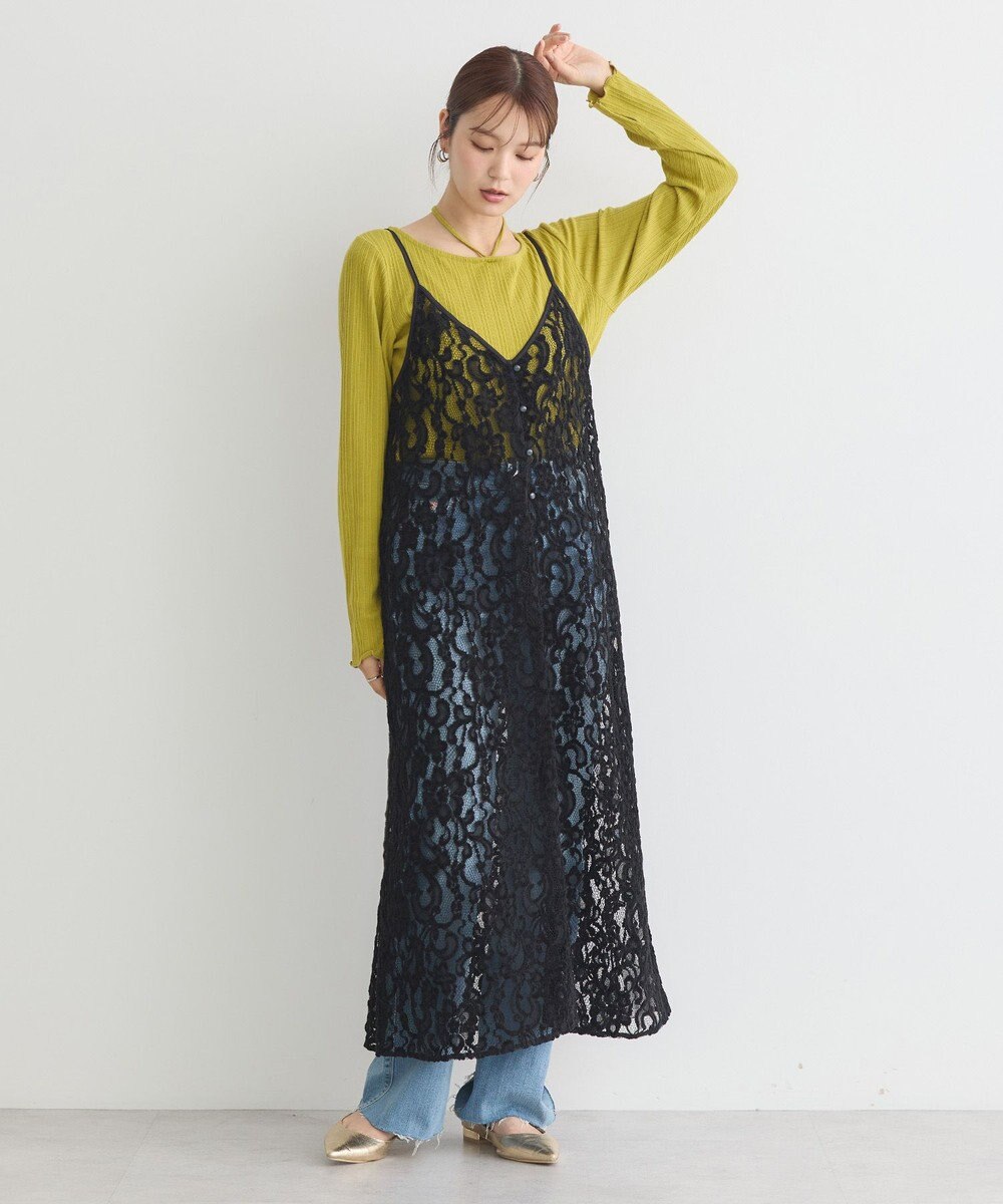 earth music&ecology 起毛レースレイヤードキャミワンピース 