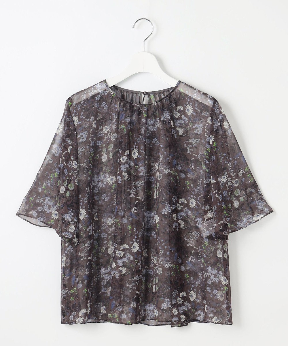 自由区 【セットアップ対応・洗える】ボタニカルフラワープリント ブラウス 