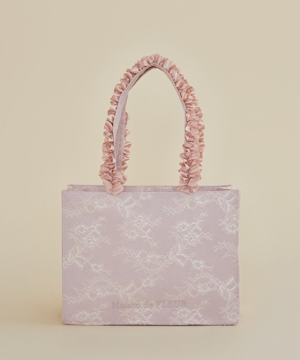 Maison de FLEUR レースフリルハンドルスクエアトートMバッグ 
