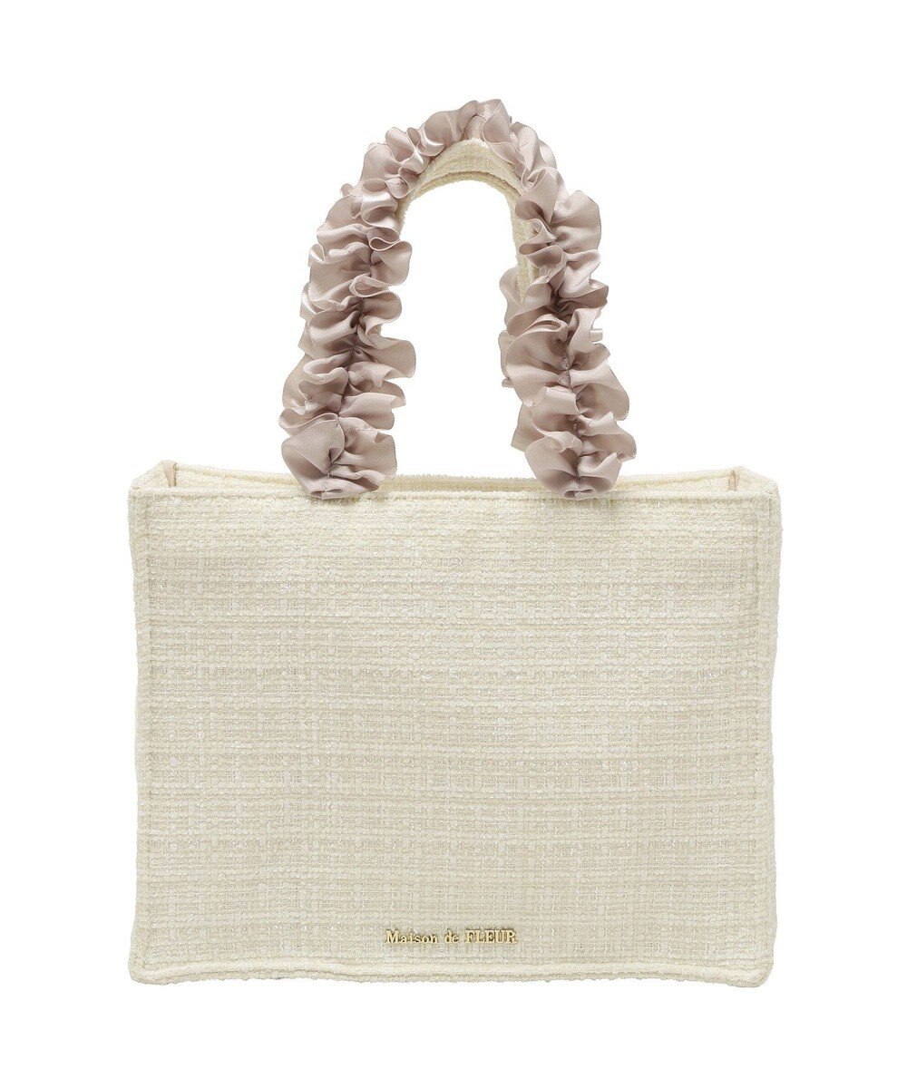 Maison de FLEUR ツイードフリルハンドルスクエアトートバッグ 