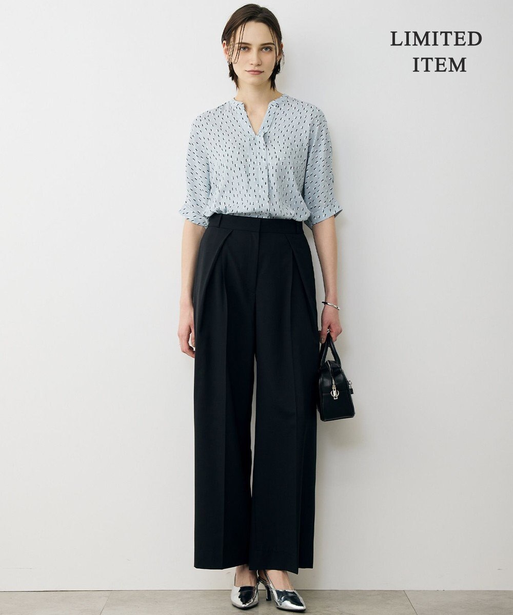 ICB L 【先行予約・WEB限定】BackSatinAmunzen 5分袖キーネックブラウス 