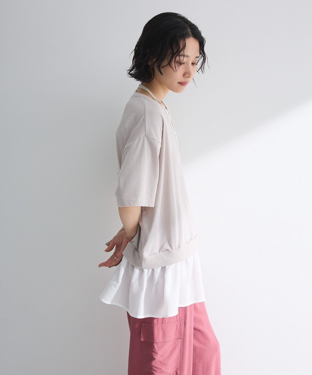 Green Parks 裾フリルドッキング５分袖プルオーバー 