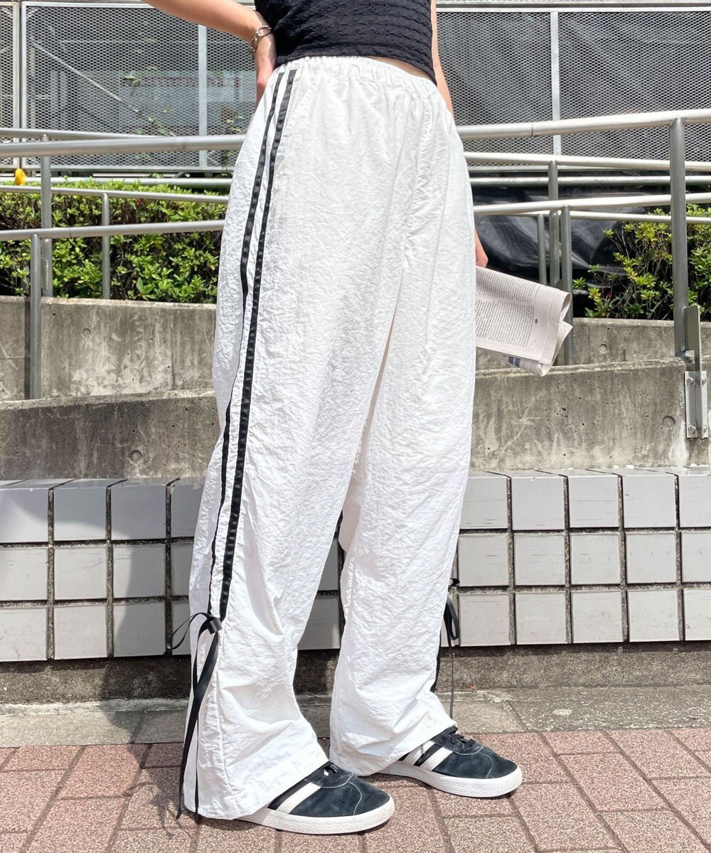 WEGO 【ウエストゴム】ラインリボンデザインナイロンバンツ 